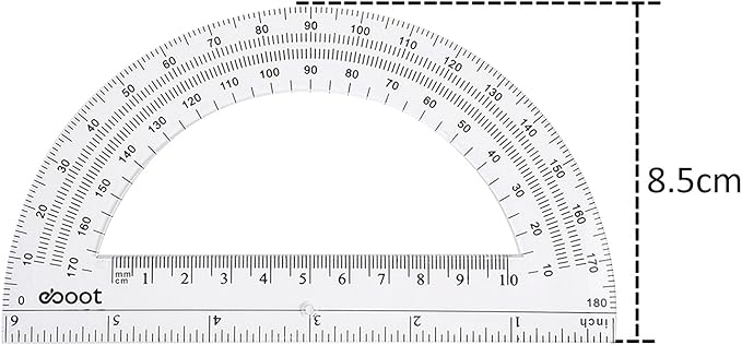 EBOOT Plastic Protractor Math Protractors 180 Degrees, 6 Inch, Pack of 2 (Clear)