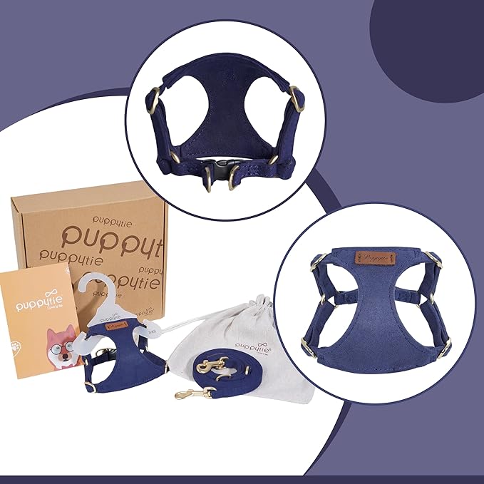 Puppytie XS Dog Harness and Leash Set, Navy, XS (4.5-11 lbs) | Extra Small Dog Harness, Puppy Harness and Leash, Soft Lightweight and Adjustable, Xsmall Dog Harness for Daily Walks