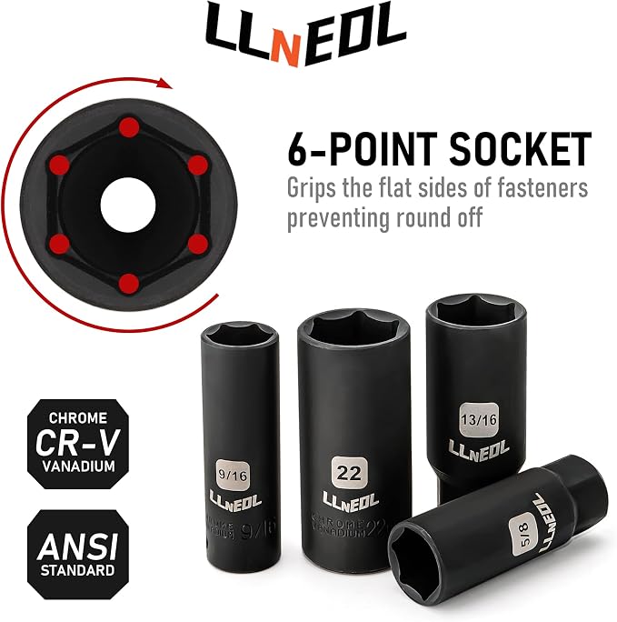 LLNEDL 3/8" Impact Socket Set Drive, 95Pcs Deep&Shallow Socket Wrench Set | 6 Point Metric&Standard Full (5/16"-3/4",8-22mm) with Spark Plug Socket, 72T Ratchet Handle, Screwdrivers for Automotive&Home