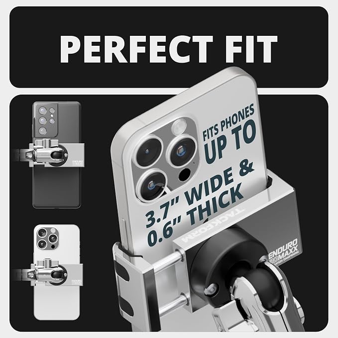 Tackform Chrome Motorcycle All Metal Phone Mount - Vibration Dampening 20MAXX Spring Cradle | Universal Clamp Fits 7/8" to 1-1/4" Handlebars | Compatible with iPhones, Galaxy, More | Short Reach Arm
