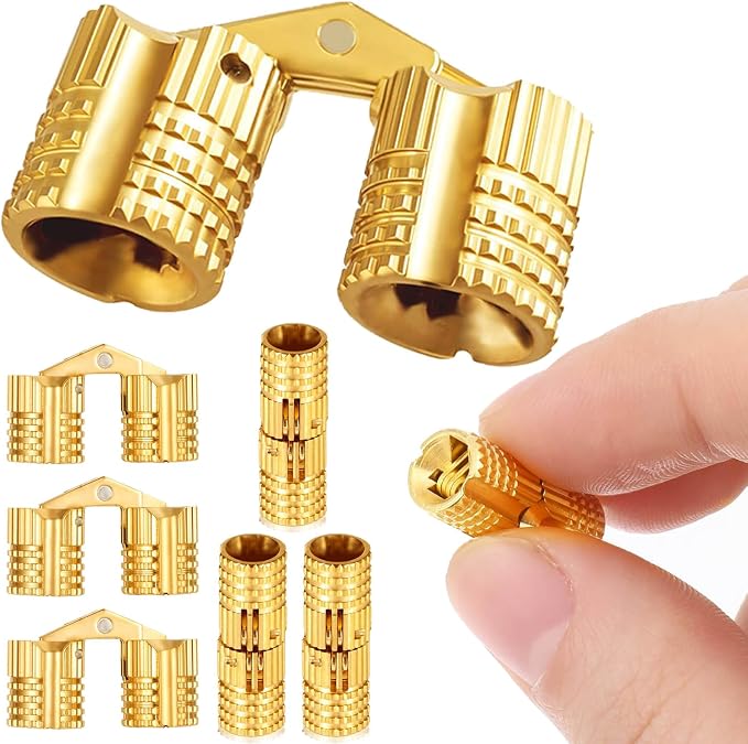 Brass 8mm Hidden Barrel Hinges with Drill Bit and Depth Stop Collar, 180 Degree Concealed Hinges for Wooden Box, Jewelry Box, DIY Crafts, 8 Piece