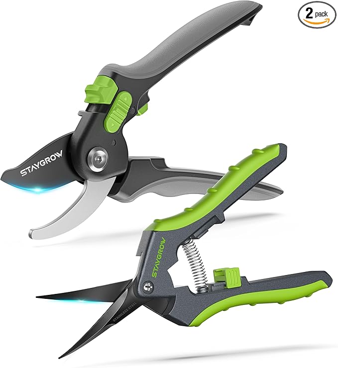 Gardening Scissors, Sharp Plant Trimming Scissors for Precise Cuts, Stainless Steel Pruning Shears Bonsai Clippers, 8.5" Bypass Garden Clippers and 6.5" Curved Garden Shears 2 Pack