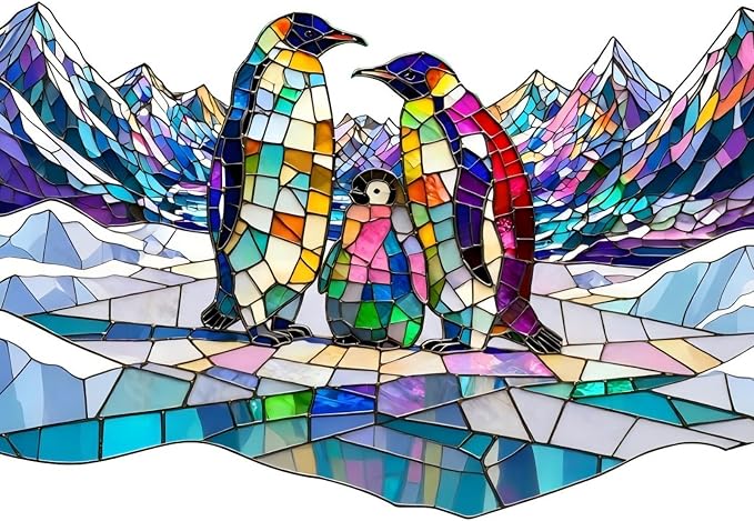 Qiuenisray Glass Penguin Jigsaw Puzzle 500 Pcs | Cool Wood Puzzle Wall Decor, FSC Certified Unique Animal Adult Puzzles Piece, Creative Gift for Family Game