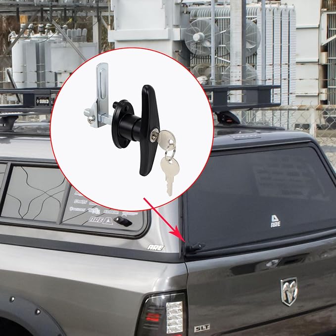 Keyed-Alike Locking T-Handle Kit for Truck Camper Shell/Cap & Topper - Black T-Handle Lock Set with Door Compatibility (Left) ﻿