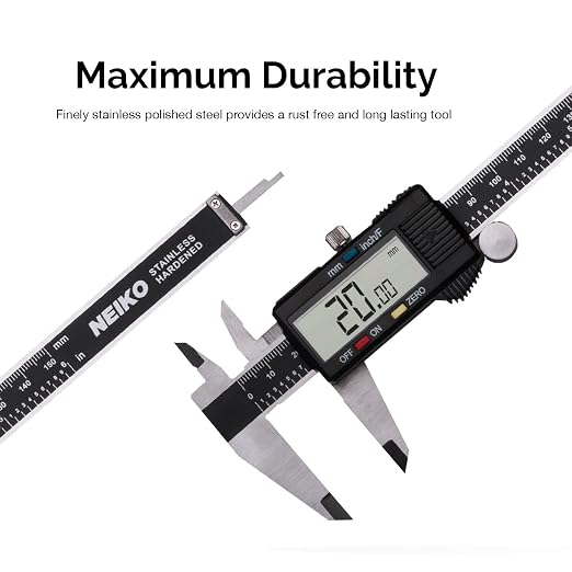 NEIKO 01408A 8” Electronic Digital Caliper Extra Large Display | 0-8 Inches | Inch/Fractions/Millimeter Conversion | Polished Stainless Steel