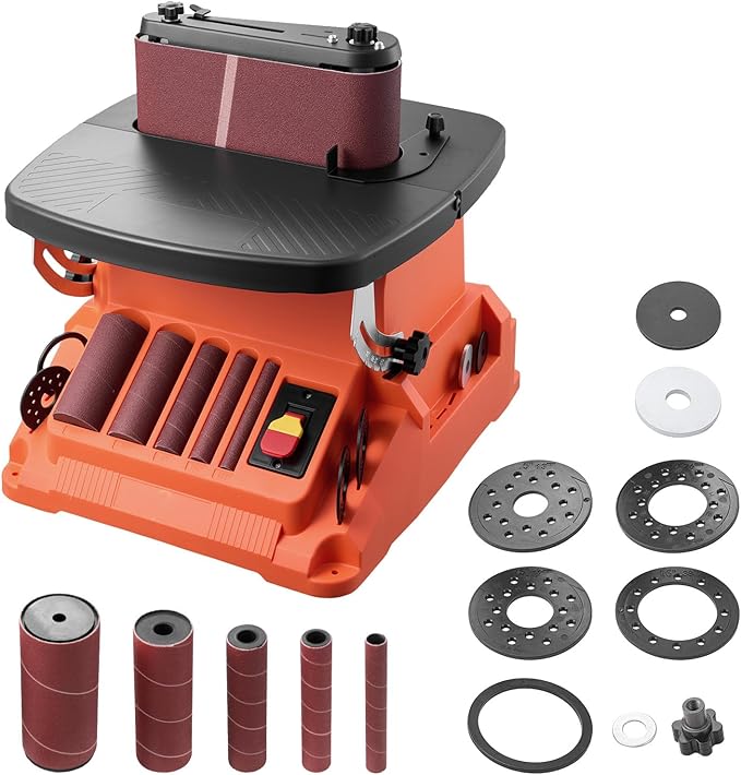 VEVOR Oscillating Belt and Spindle Sander, 2400RPM Benchtop Spindle Sander with 5/8" Stroke, 5 Sleeves (1/2" - 2") & 24" x 3.86" Sanding Belt for Woodworking, Furniture Finishing, DIY Projects