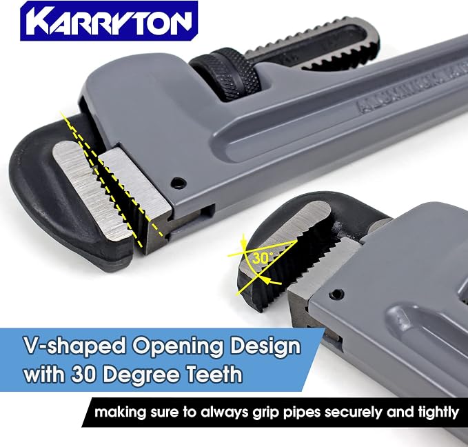 Aluminum Pipe Wrench Set, 10" 14" 18" 24"(4 Pack) Adjustable Straight Handle Plumbing Wrench Set, Heavy Duty Plumbers Tool with Drop Forged Jaw,Exceed the Standard GGG
