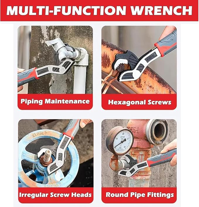 Self Adjusting Pipe Wrench, 6” 8” 10” 12" Pipe Wrench Set, Plumbers Wrench with Self Tightening Function for 9/32" to 1-11/16" (7-43mm) Pipe Fittings, Standard Nuts and Irregular Nut