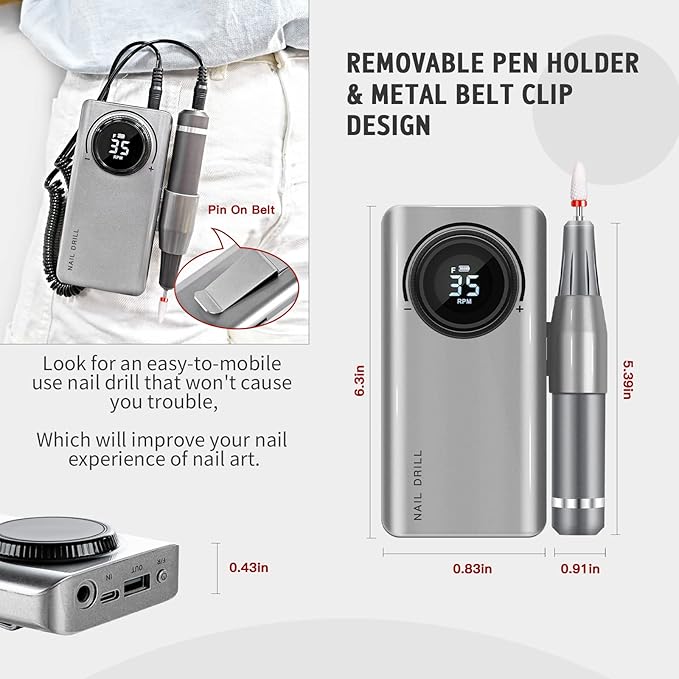 SAVILAND 35000RPM Electric Nail Drill Machine: Rechargeable Electric Nail File with 12 Nail Bits for Acrylic Nails Professional Nail Care Tools Manicure Pedicure Home Salon Use