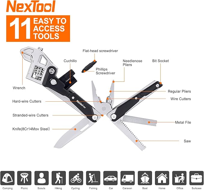 NexTool W4 Ratchet Wrench Multitool, 11-in-1 Folding Pliers Heavy-Duty | 8Cr14Mov Blade, Locking Saw, Hidden Bit Driver, Multitool Pliers, Adjustable Wrench for Camping, DIY, Professional Repairs