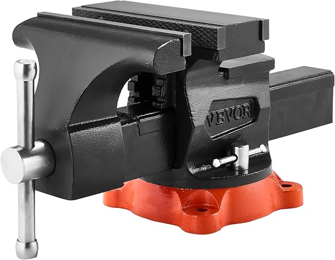 VEVOR Bench Vise, 8" Jaw Width, 8" Max Jaw Opening Multipurpose Vise with 360° Swivel Locking Base, 3.7" Throat Depth, Heavy Duty Ductile Iron Workbench Vise, Two-Way Jaws for Clamping Round Pipes