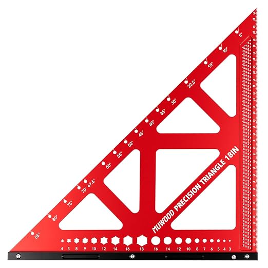 Precision Triangle Square 18 inch, Imperial Scale Framing Square for Precise 90 and 45-Degree Measurement, Multifunctional Aluminum Alloy Architect Ruler for Carpenter
