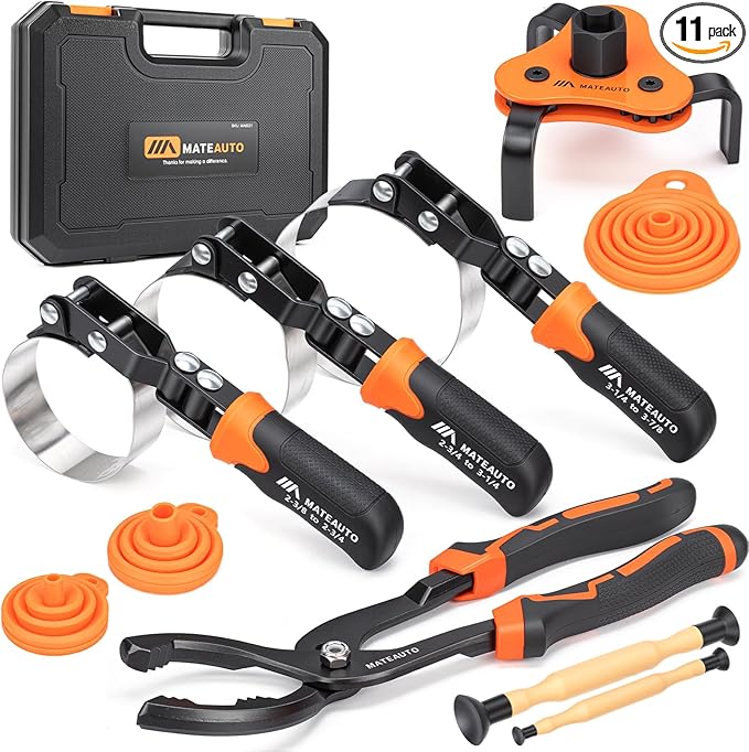 11-Piece Oil Filter Wrench Set with Storage Case - 12" Adjustable Oil Filter Pliers, 3-Jaw Removal Tool, and Swivel Wrenches (2-3/8" to 3-7/8") for Auto and Motorcycle Repair