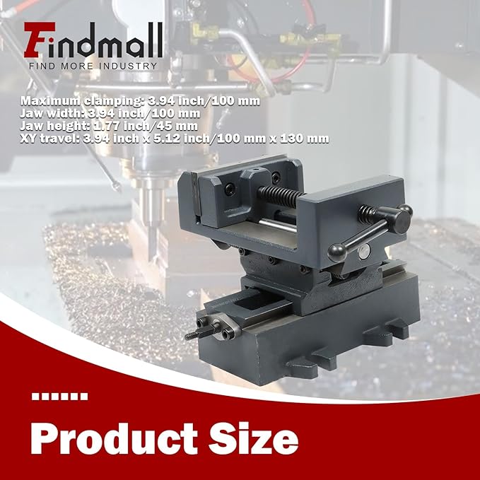 findmall 4 Inch Cross Cross Slide Drill Press Vise 1-3/8”Jaw Depth