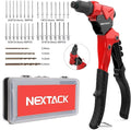 NEXTACK Heavy Duty Pop Rivet Gun Kit (NT200) – 360° Swivel Head for Tight Spaces, 4 HSS Drill Bits + 200 Assorted Rivets + 4 Nosepieces | Rugged Organized Case
