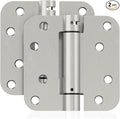 2 Pack Self Closing Door Hinges, 4 Inch Spring Loaded Door Hinges for Garage, Front, Back Door, Left/Right Hand, Adjustable Tension, 5/8'' Radius Corners, UL Listed, Brushed Nickel