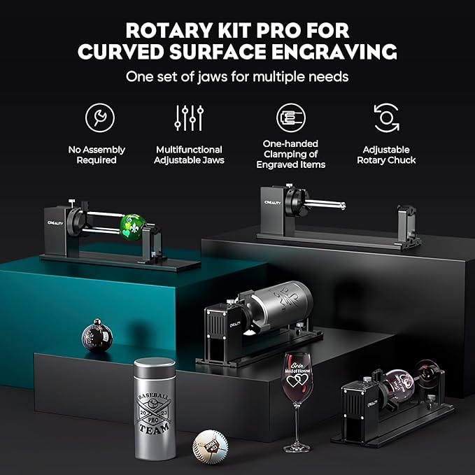 Rotary Roller Pro, 4 in-1 Multi-Functional Laser Rotary Roller Y-axis Jaw Chuck Rotary for Engraving Cylindrical Objects, Tumblers, Wine Glass, Rings, Balls