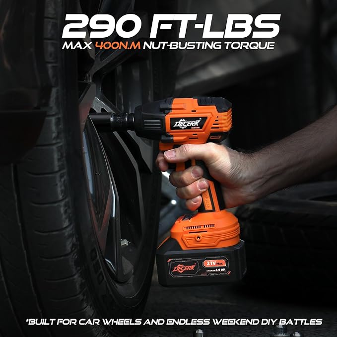 DECERK 400Nm Compact Impact Wrench - Precision Torque for DIY, Bicycle Repair & Furniture Assembly [4000mAh Dual Batteries] [1/2 Inch Driver] [21V MAX] Brushless, Cordless, Electric, Power, Gun