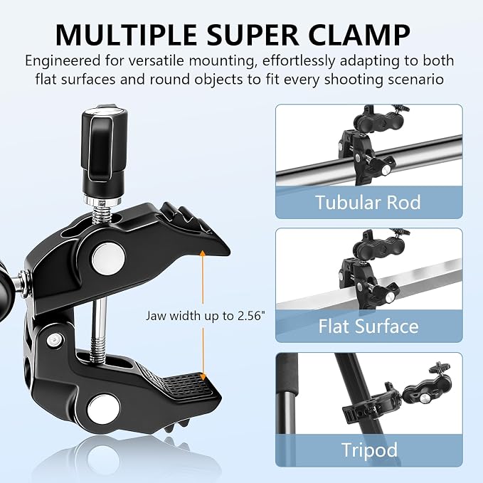 Chelhead Super Clamp Camera Mount with Phone Holder for Up to 3" Tubes