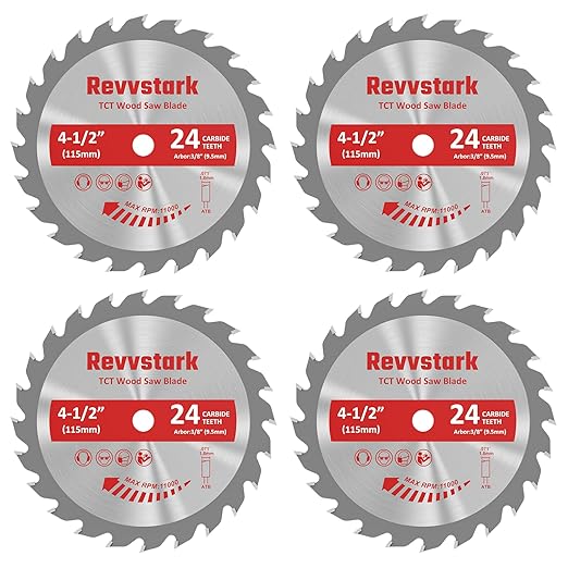 4 Pack 4 1/2 Circular Saw Blade 24T Carbide Tipped Teeth, Compact TCT Saw Blades for Cutting Various Wood, Plastic and Composite Materials, 3/8" Arbor, Fit Dewalt Craftsman Ryobi Milwaukee
