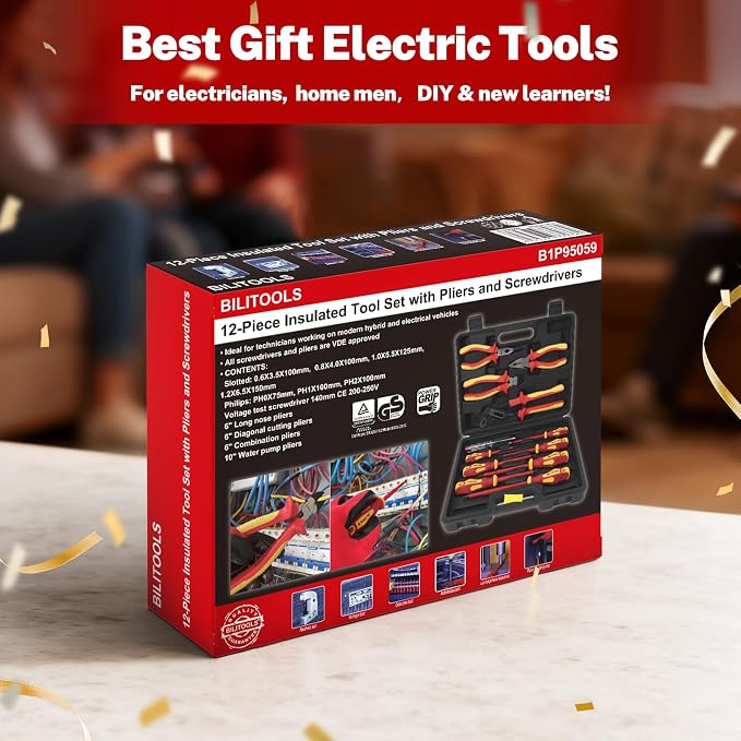 BILITOOLS 12-Piece 1000V VDE Insulated Screwdriver and Pliers Set