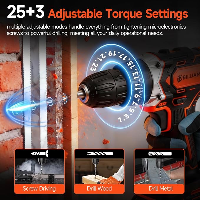 Cordless Drill Set, 20V Power Drill Drivers -2 * 2.0Ah Batteries | Fast Charger, 25+3 Torque, 2 Speed, 3/8"Keyless Chuck, LED Light, 45pcs Drill Bits for DIY, Home Repair, Furniture Assembly