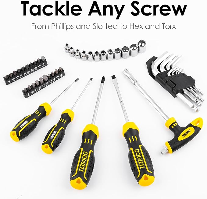 DOWELL Tool Set, 62PCS Tool Kit, Homeowner Wrench Pliers Screwdriver Set