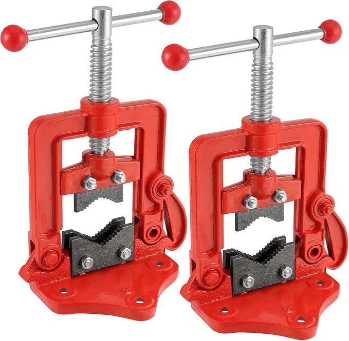 2 Pack Forged Pipe Vise, 0.4-2.4 Inches(10-60mm) Pipe Vice Bench Vise, Heavy Duty Cast Iron Pipe Vise for Plumbers, Mechanic, Red
