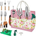 22PCS Garden Tools Set for Women,Mothers Day Garden Gifts for Mom Beginner,Heavy Duty Hand Tool Kit Gardening Supplies Included Handy Tote Bag/Trowel/Repotting Mat/Rake/Pruner/Gloves/Plant Tags -Pink