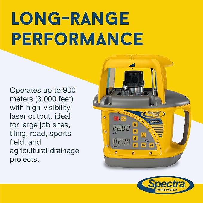 Spectra Precision GL720 Dual Slope Grade Laser - Automatic Grading - Dual Slope Capability - Self-Leveling - Long-Range - Receiver, Rod Clamp and Case