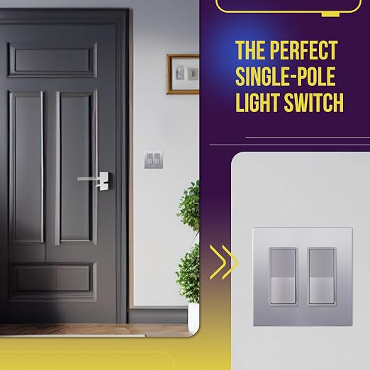 ENERLITES Elite Series Decorator Rocker Light Switch, 15A 120V/277V, Gloss Finish, Single Pole, 3 Wire, Grounding Screw, Residential Grade, UL Listed, 91150-SV, Silver Color