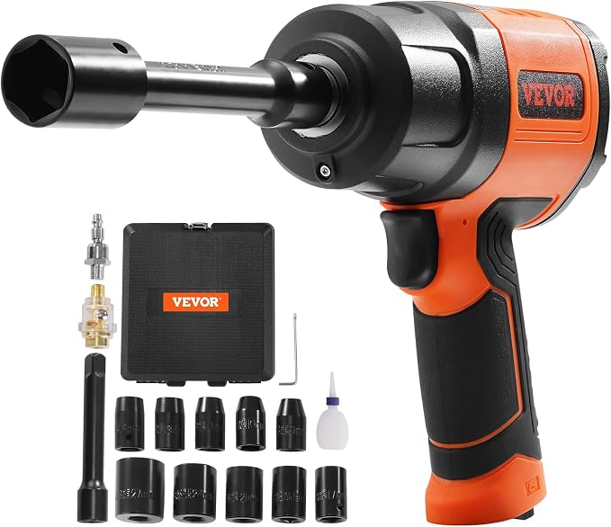 VEVOR 1/2-Inch Air Impact Wrench - High Torque 1400 ft-lbs - Lightweight 4.6 lb - Includes 11-Piece CR-V Steel Impact Socket Set & Carrying Case | For Automotive Repair and Tire Removal, Lightweight 4.6 lbs, Includes 11-Piece CR-V Steel Impact Socket S...