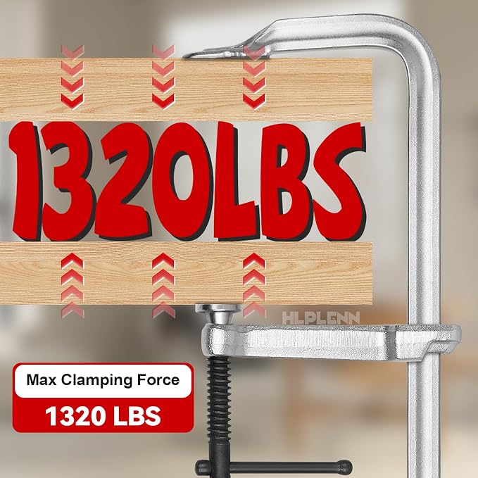 4-Pack 12-Inch F-Clamps for Welding, 4-3/4 Inch Throat Depth 1320 lbs Load Capacity, Heavy-Duty Bar Clamps Woodworking & Metalworking, All-Steel Construction