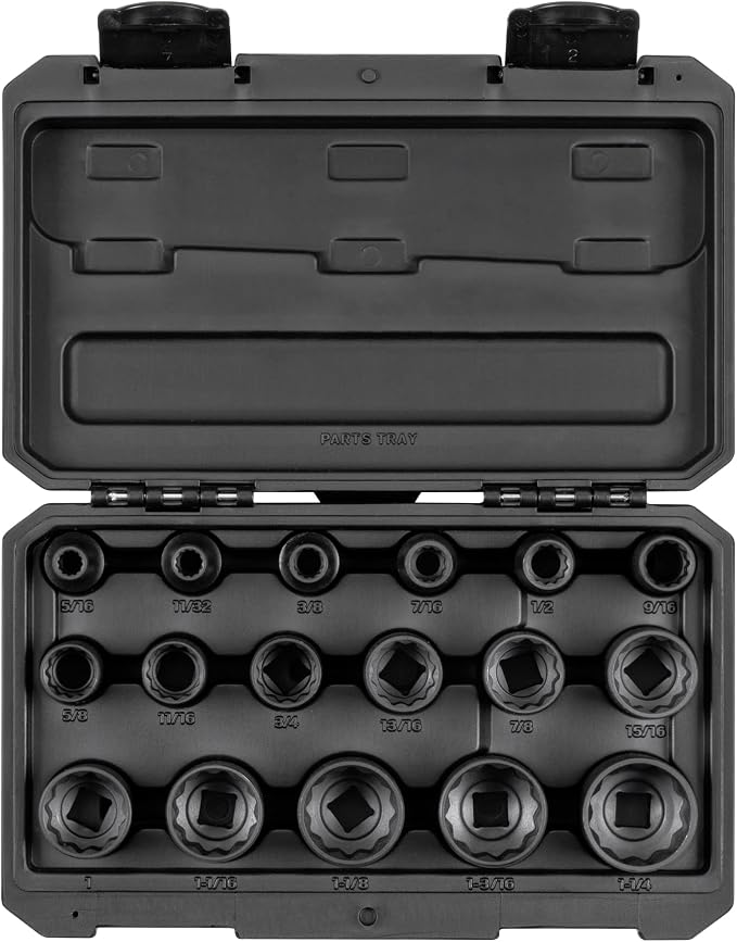 TEKTON 1/2 Inch Drive Impact Socket Set, 17-Piece | SID92336 | (5/16 - 1-1/4 in.), Shallow, 12-Point, Case
