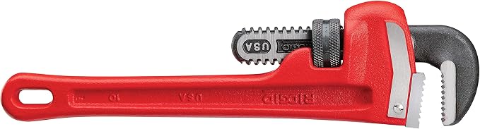 RIDGID 31010 Model 10 Heavy-Duty Straight Pipe Wrench, 10-inch Plumbing Wrench, Red, Black, 250mm (10in)