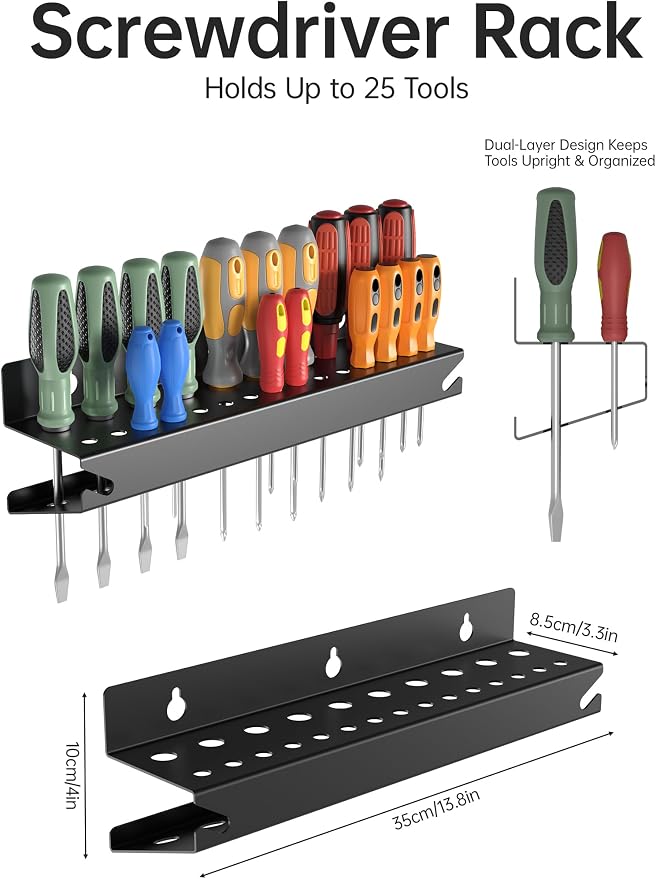 NiHome Wall Mount Hand Tool Storage Set, Screwdriver Organizer, Pliers Holder, Hammer Rack & Wrench Holder, 4PCS Metal Tool Organizer for Garage, Workshop, or Shed, Durable, Anti-Corrosion, No Rust