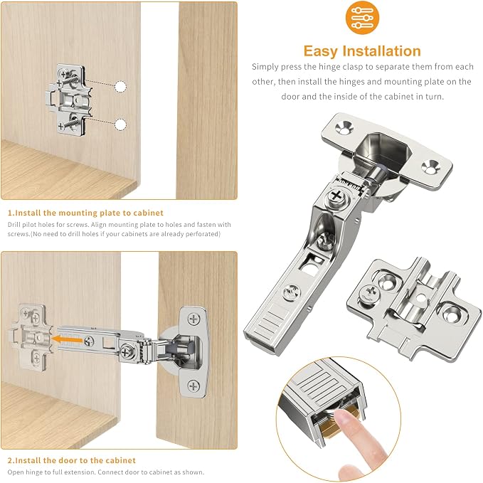 Chibery 20 Pack Frameless Inset Soft Close Concealed European Hinges, Self Closing Satin Nickel, 105 ° Open Angle 4D Adjustment, Speed Control, Clip On, Stainless Steel for Cabinet Door