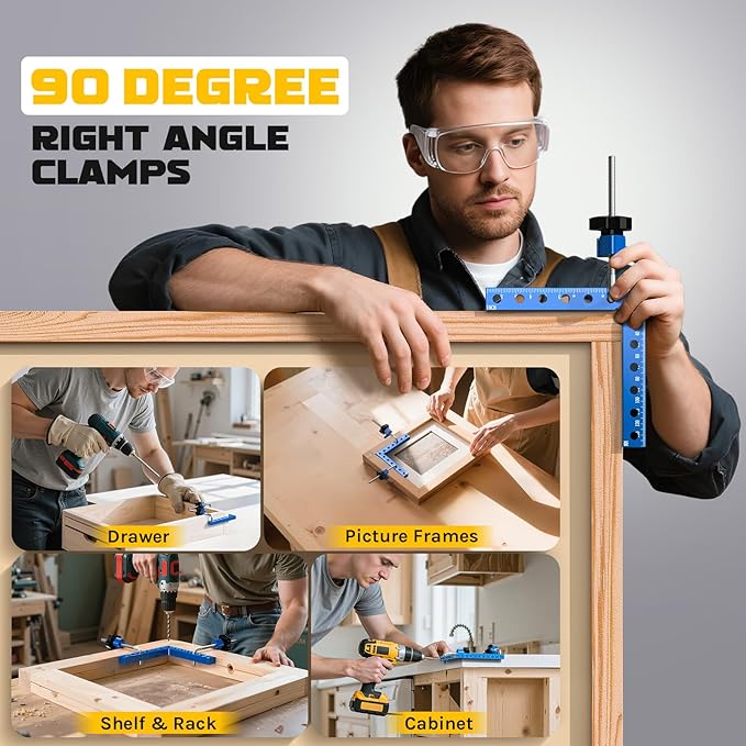 Professional 90 Degree Corner Clamp Set, CNC Aluminum Right Angle Clamp 140mm/5.5", Precision Wood Working Clamps with Dual Scale, L-Shaped Screws, Ideal for DIY, Cabinet, Box & Frame Assembly