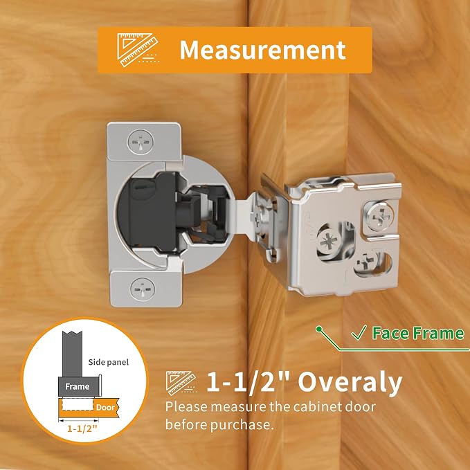 Chibery 50 Pack 1-1/2" Overlay 4D Soft Close Concealed Hinges for Face Frame Door, Adjustable Closing Speed, Smooth Slow Self Close Hinges, Satin Nickel, 105° Open Angle Stainless Steel Cabinet Hinges