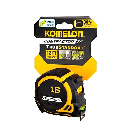 Komelon 16-Ft Contractor TS Wide blade Tape Measure with Backside Printing, Manual Lock, Long Standout (93416)