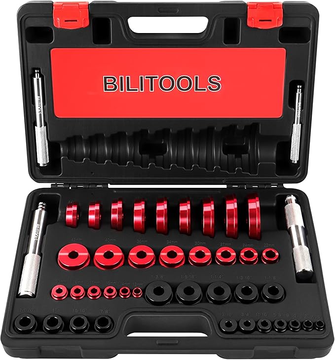 BILITOOLS Bearing Race and Seal Driver Set, 43 Piece Bearing Press Kit with 4 Handles & 39 Dual-Sided Adapters (SAE & Metric), Complete Seal Installer Kit