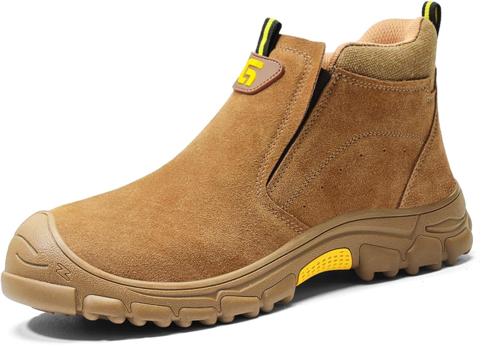 GLANOUDUN Welding Work Boots for Men Slip on Steel Toe Shoes for Men Indestructible Steel Toe Boots Welder Men's Working Shoes Fireproof Safety Footwear for Construction Men's Work & Safety Footwear