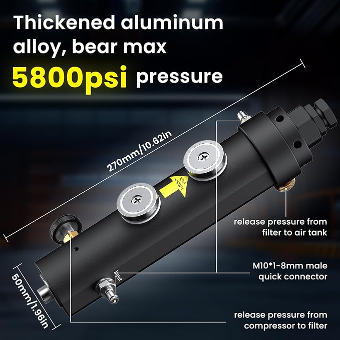 GX-PUMP Professional-Grade High Pressure PCP Air Compressor Filter | with Pressure Maintaining Valve- 5800PSI Oil/Water Separator, Magnetic or Screw Mounting ,Dry Air Intake for Paintball