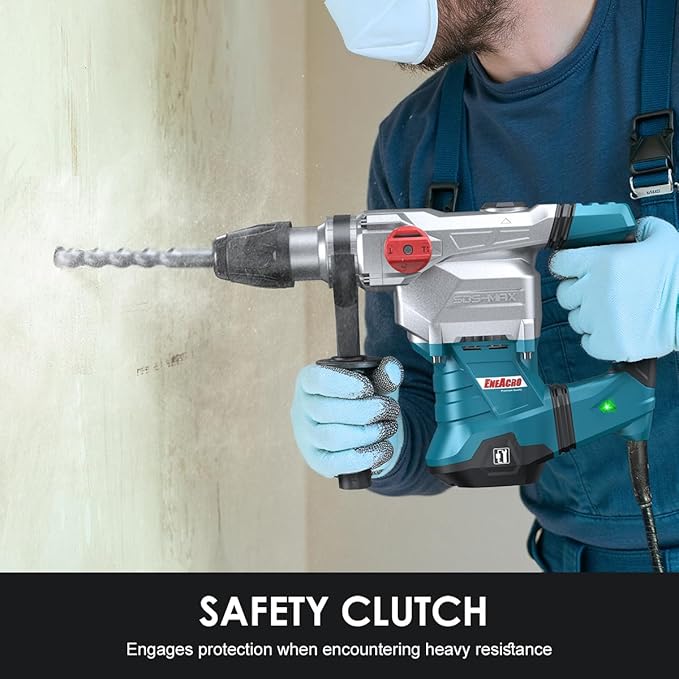 ENEACRO SDS-Max Heavy-Duty Rotary Hammer Drill, 9 Ft.lbs, 3 Functions | Safety Clutch & Vibration Control, 1-9/16" Drilling Capacity in Concrete, Includes Chisel, Includes Drill Bit