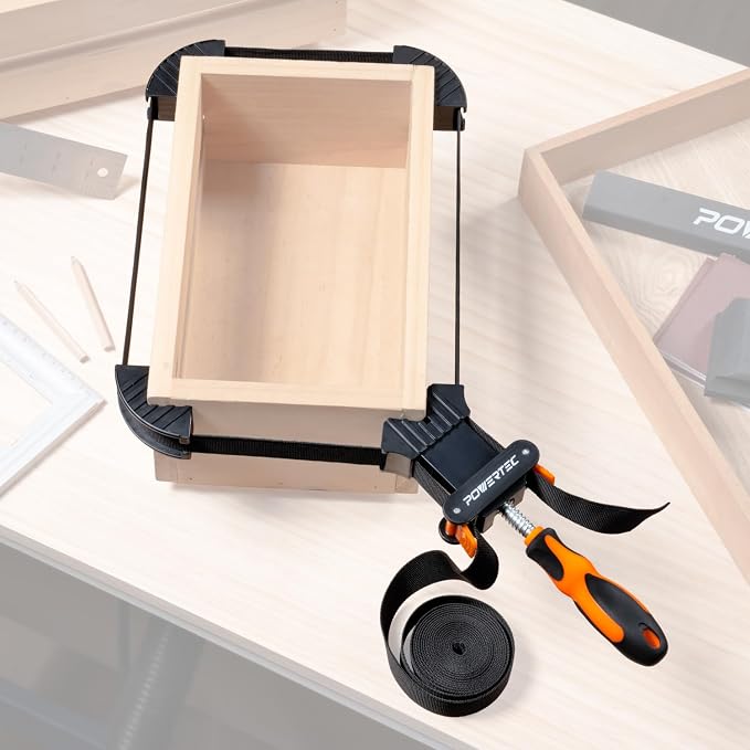 POWERTEC Strap Clamps for Woodworking – Quick Release Band Clamps with Ergonomic Handle, Adjustable Picture Frame Clamp, 13 ft Strap Belt Clamps for Cabinets and Drawers (71101V)