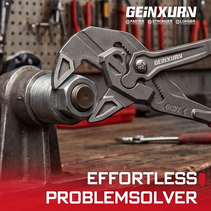 GEINXURN 7-Inch Pliers Wrench, 2PCS Smooth V-Jaw Pliers with 15-Position Push-Lock, Fast Adjustable Slip Joint Pliers Set for Plumbing, Home Repair, and Pipe Fittings