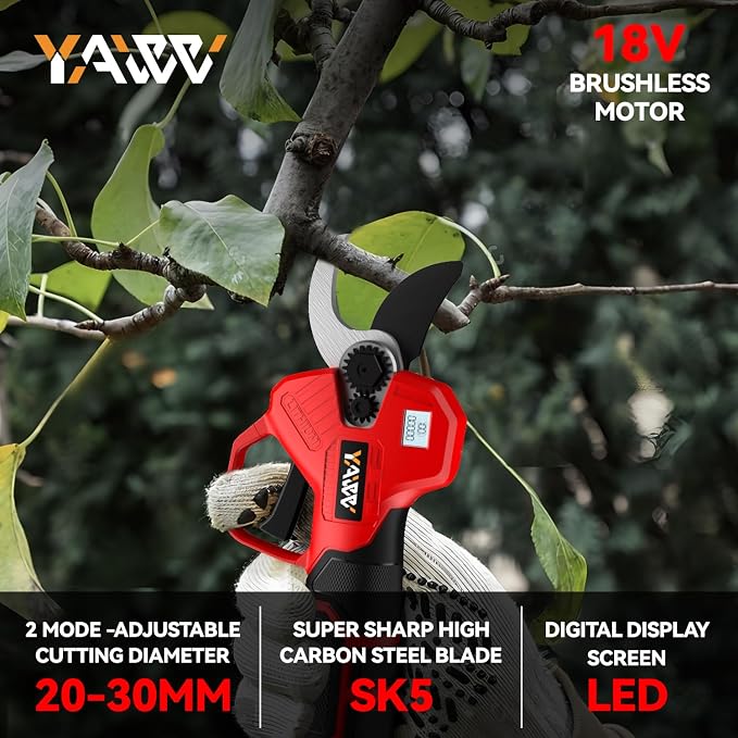 Electric Pruning Shears for Milwaukee M18 Battery, Portable Cordless Pruning Shears with LCD Display＆SK5 Blades, Adjustable Cutting Diameter 0.8-1.2 Inch for Gardening Tree Pruning(NO Battery)