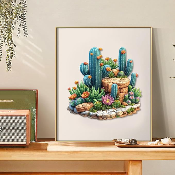 Delobil Succulent Cactus Wooden Puzzles for Adults, 500 Pieces Jigsaw Puzzles, Unique Shaped Wood Puzzle Gift for Adults and Kids, Family Game 16.7'' x 16.2''