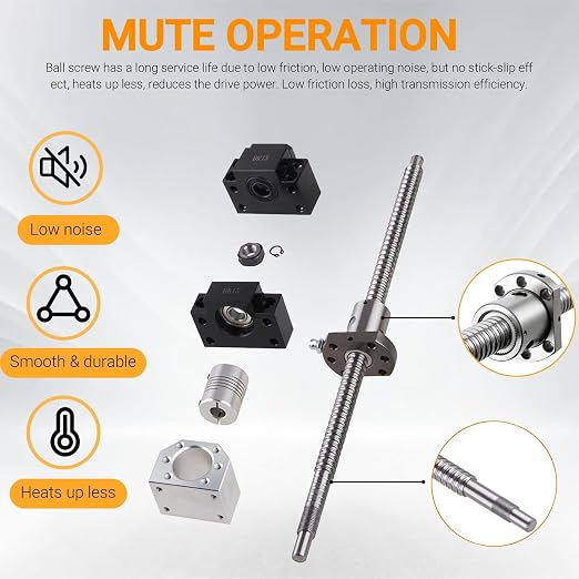 HGR20-500mm Linear Slide Rails + 1PCS SFU1605-550mm Anti-Reverse Ballscrew with BF/BK12, Nut Housing, Coupling with 4pcs Bearing Block Linear Guide Rail Set High Precision CNC Parts for CNC