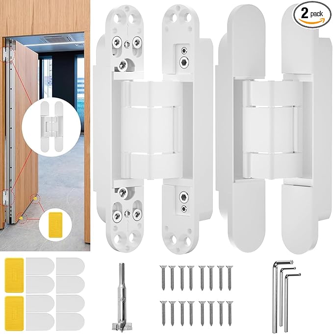 7" Hidden Door Hinge/Concealed Hinges,Invisible Hinges,Invisible Door Silent 180 Degree Swing Hinge 3-Way Adjustable Butt 7 x 2.8 x 1 (White, 7 inches)